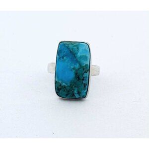 Estate Sterling Silver 925 Ring Size 7, Rectangular Turquoise Gemstone Statement